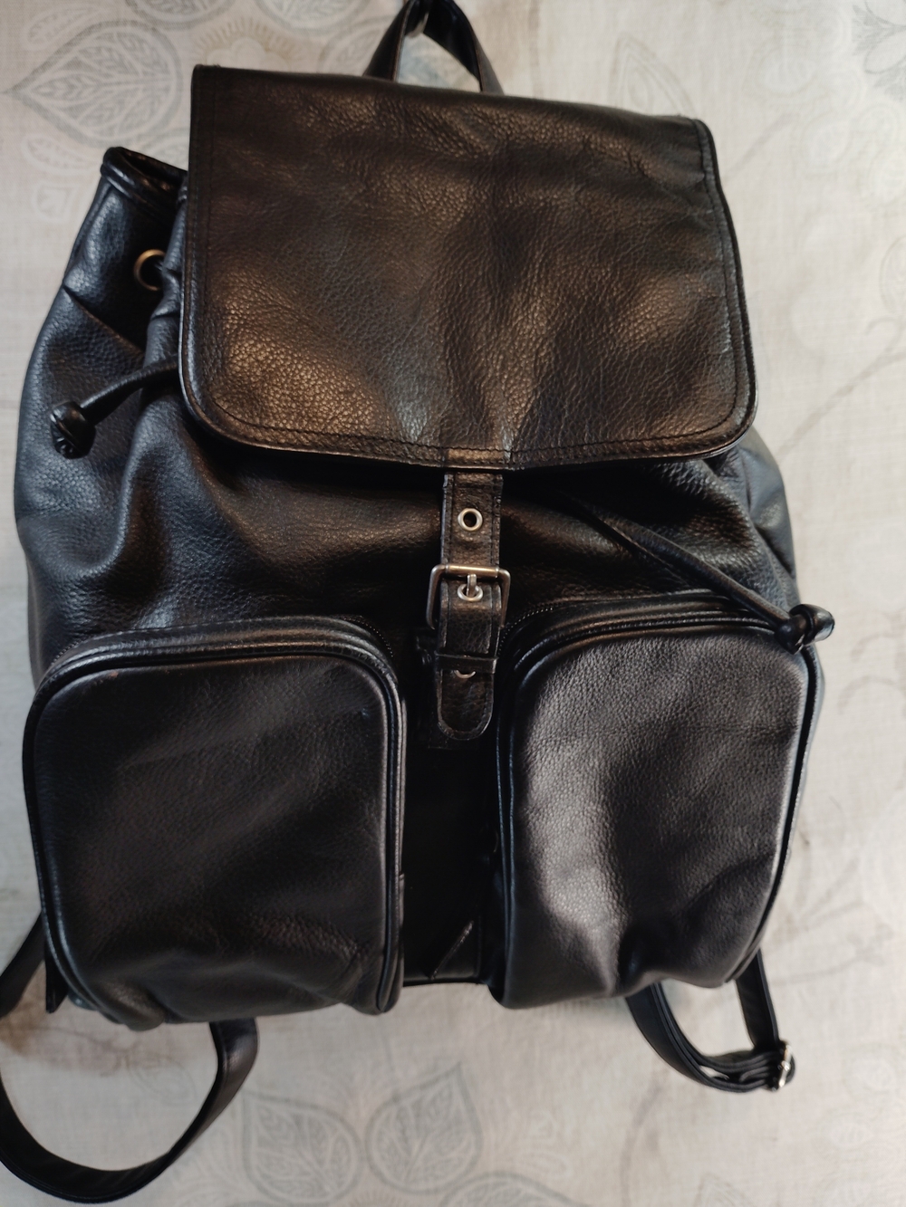 Cherokee Black Genuine Leather Backpack w/ 2 Front Pockets